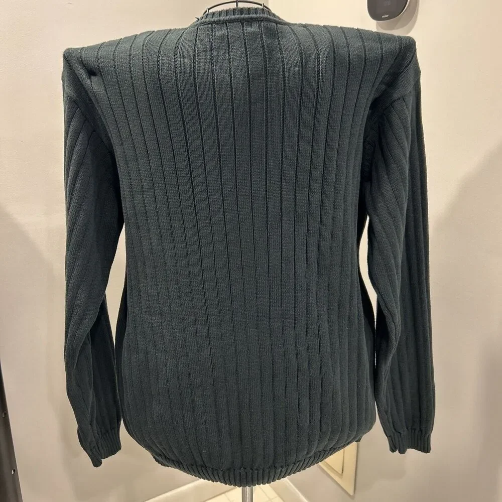 Izod Sweater Large Green Cable Knit Long Sleeve Round Neck